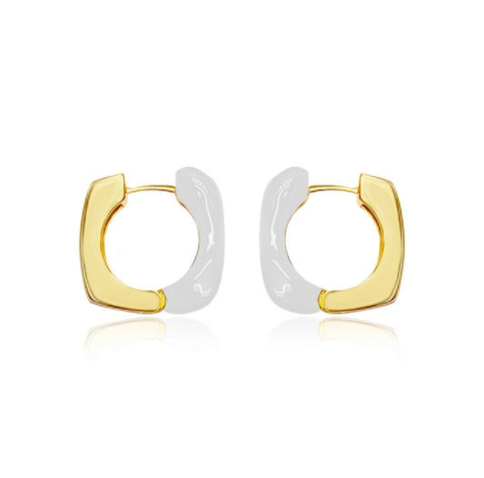 White Enamel Square Earrings