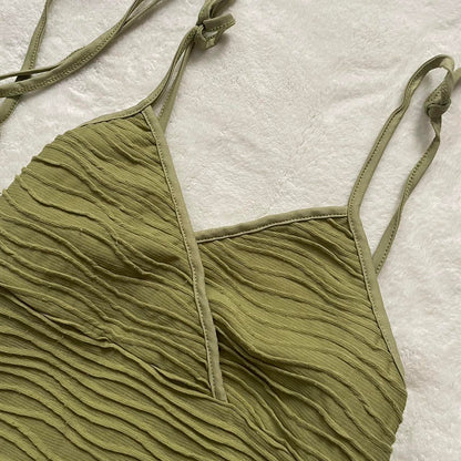 Shein Green Textured Dress With Adjustable Strap And Slit
