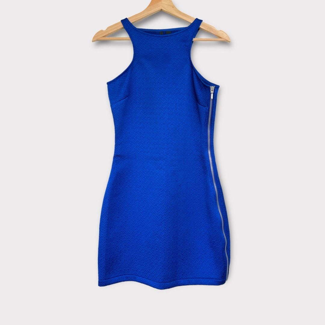 Mango Blue Racerback Textured Sleeveless Mini Dress S