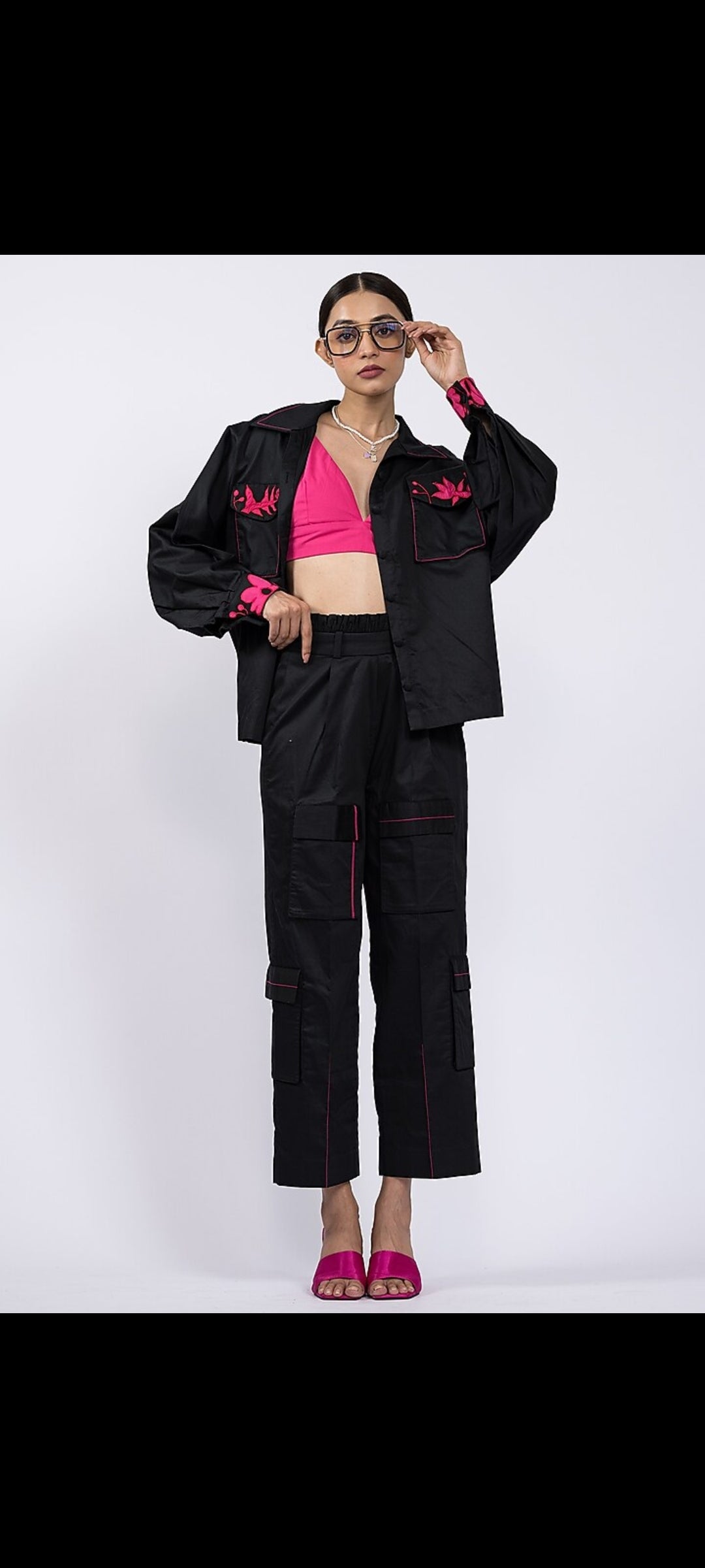 Dramebaaz - Black cotton embroidered cord set