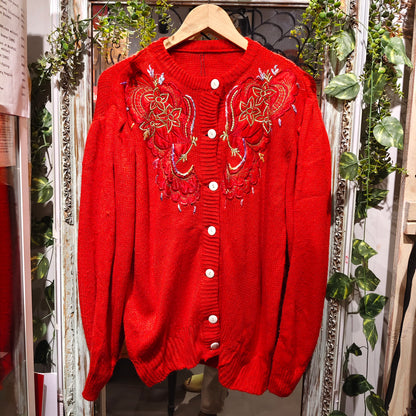 Red Embroidered Christmas Sweater