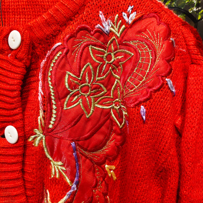 Red Embroidered Christmas Sweater