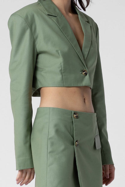 Green Cropped Blazer And Skirt Set