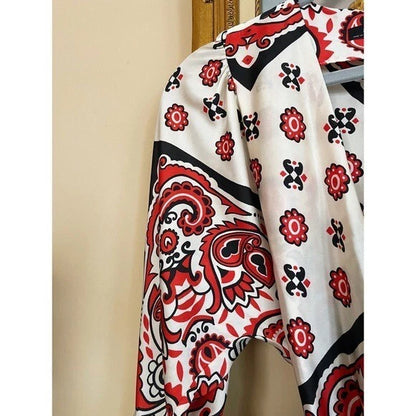ZARA BLOGGER FAVE Cream Red Satin Paisley Bandana Scarf Printed Midi Wrap Dress