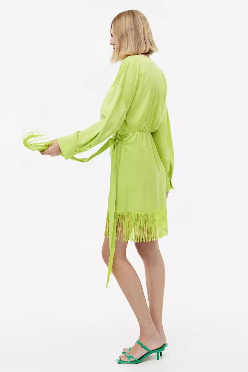 H&M- Green Fringe Wrap around dress