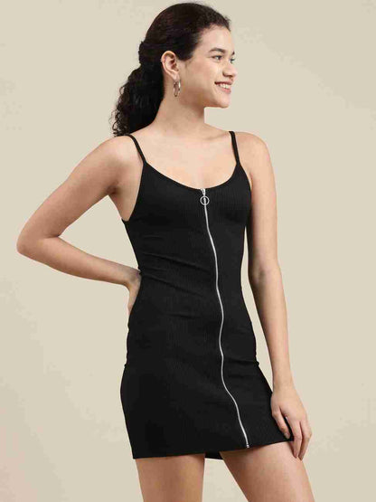 Bershka Women Ribbed Black Above Knee/Mid Thigh
Length Dress