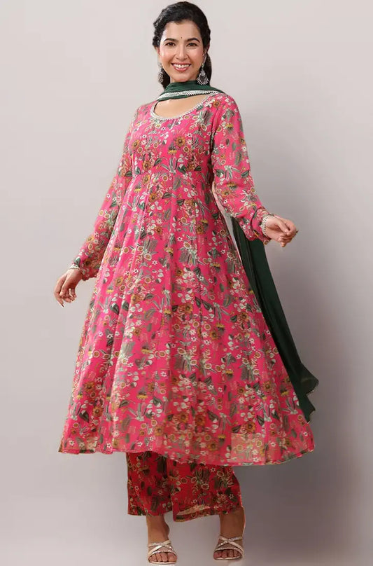 Janasya Pink Floral Kurta Set