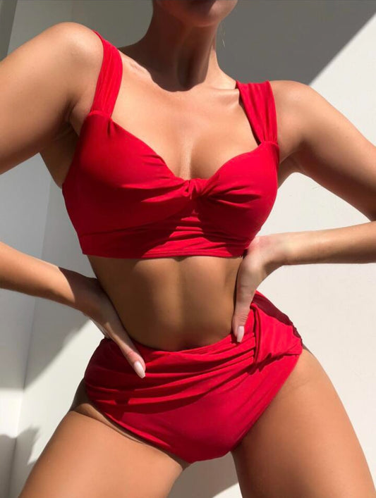 Ruched High Waisted Summer Beach Bikini Set