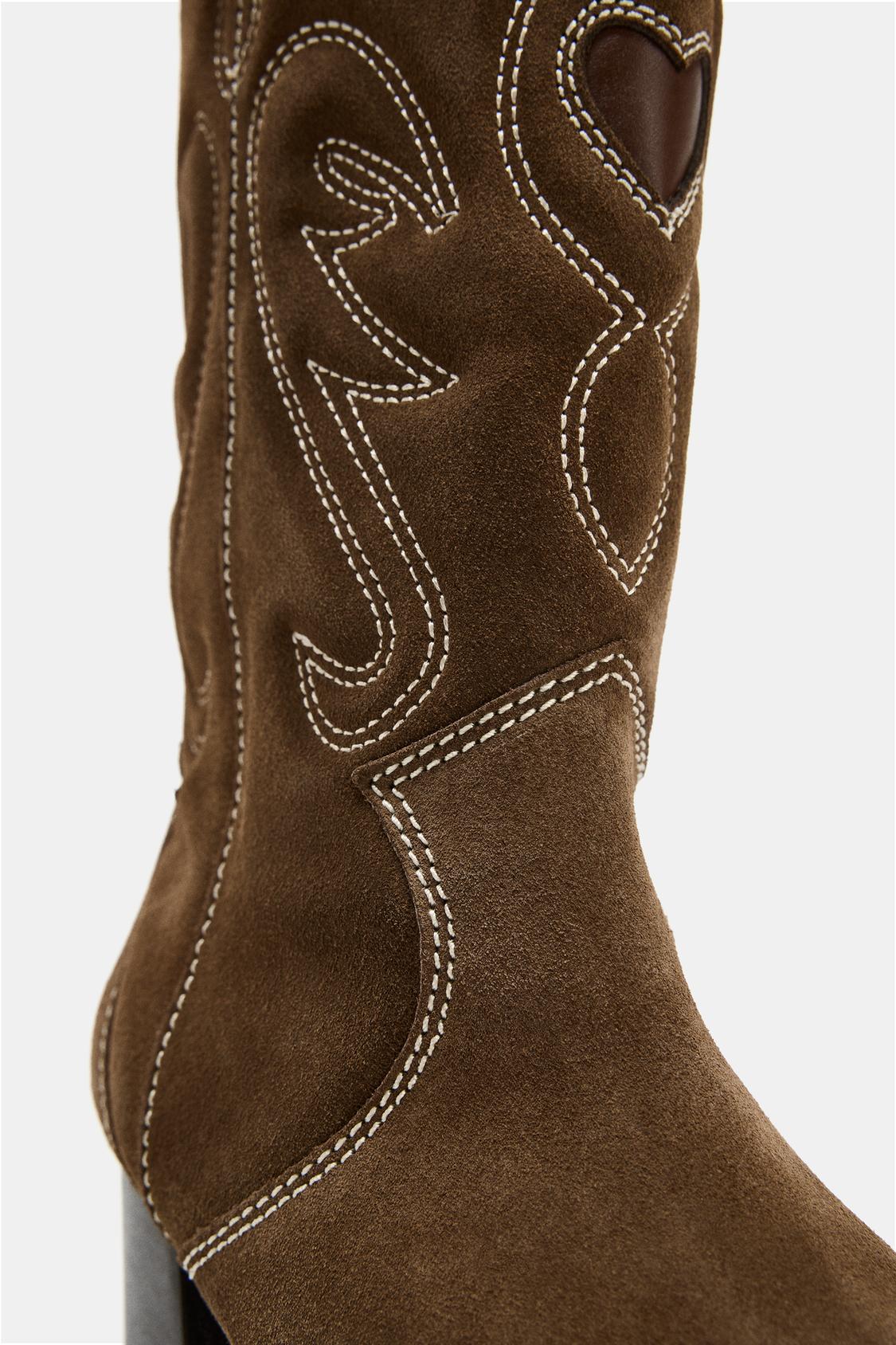 Zara Festival Leather Embroidered Boots