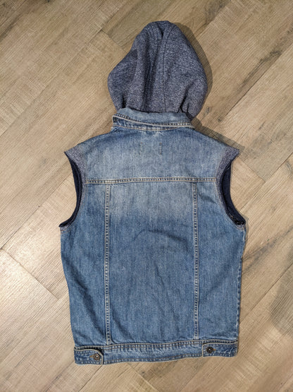 Topman Denim Sleeveless Jacket with hoodie