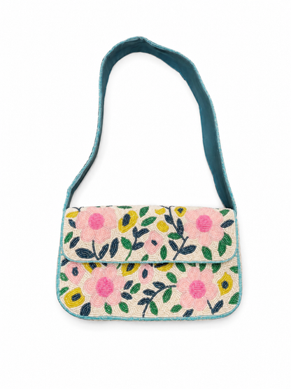 Pink Floral Beaded Bag