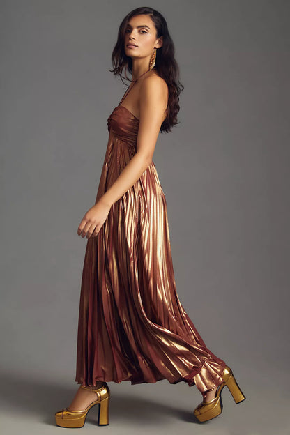 Anthropologies Plisse Halter Dress
