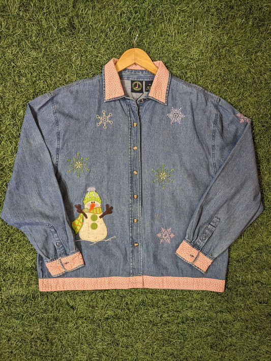 Vintage Lighthouse Apparel Ugly Christmas Denim Jacket