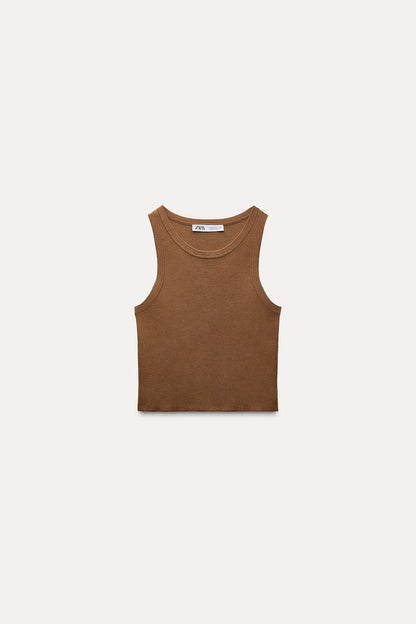 Zara  Round Neckline And Sleevless Knit Crop Top