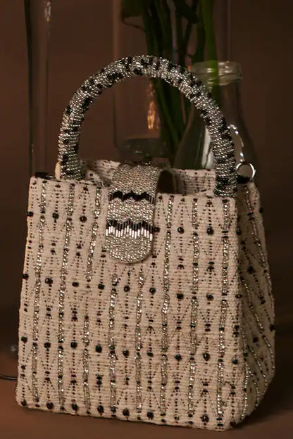 ETCETERA
White Embellished Sparkle Salt N Pepper Mini Tote Bag