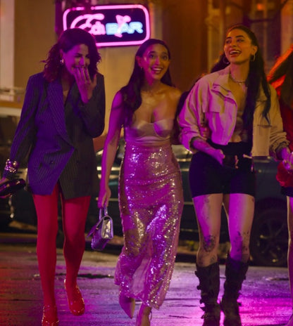 Four More Shorts Please Peach Sequined Skirt