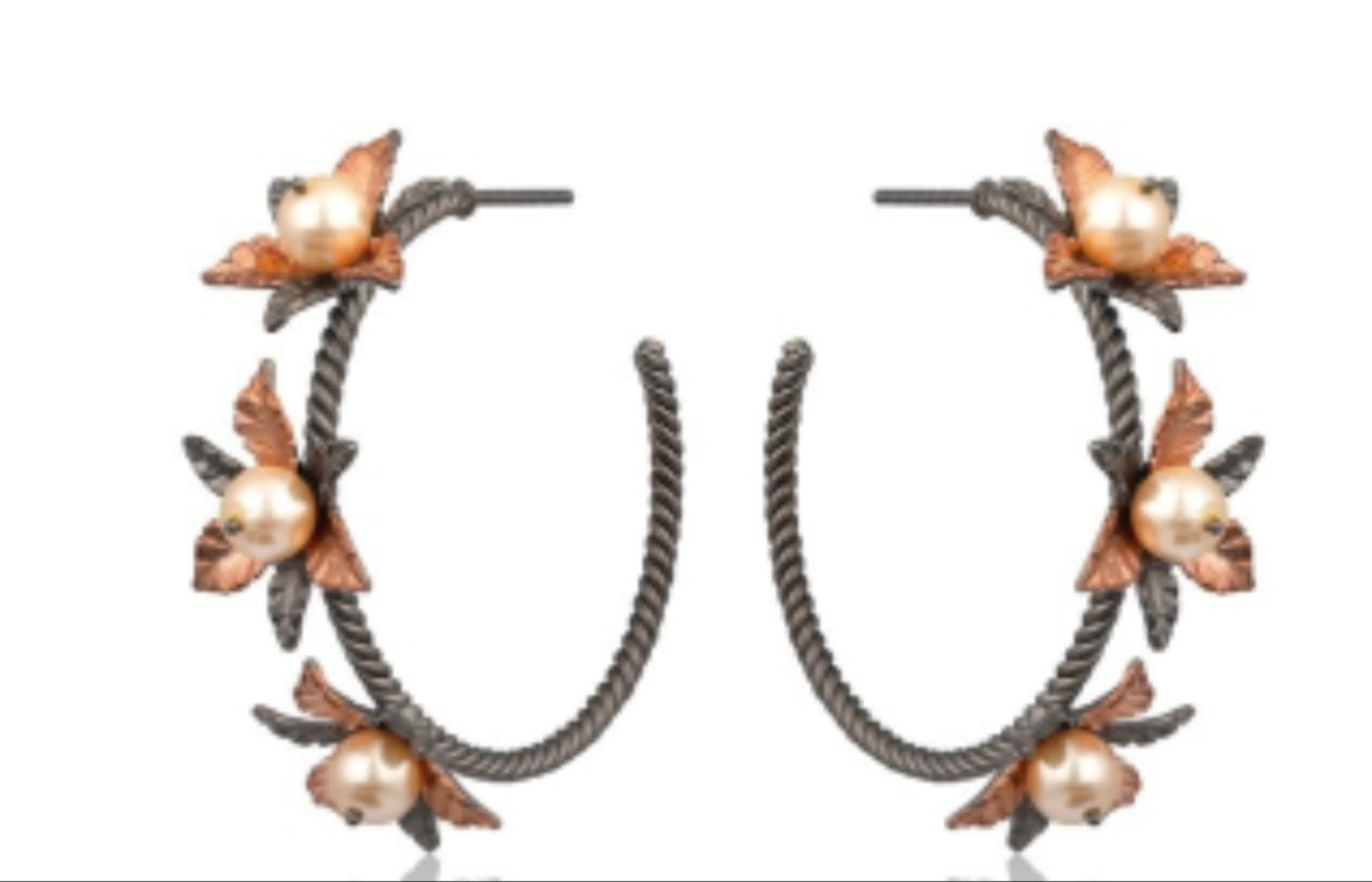 2 Tone Floral Earrings (Gun Metal)