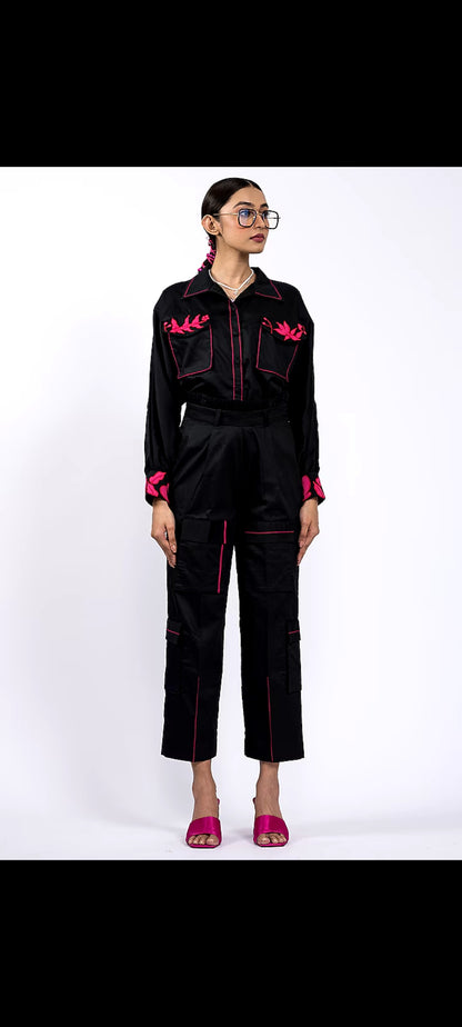 Dramebaaz - Black cotton embroidered cord set