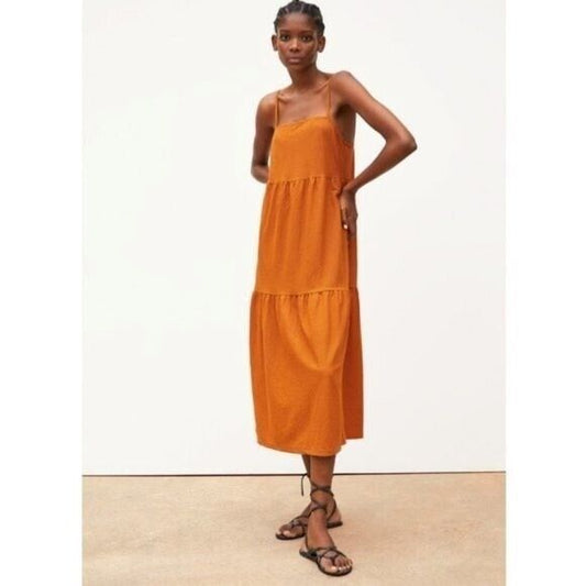 Zara Strappy Tank Tiered Sundress Midi Orange Dress