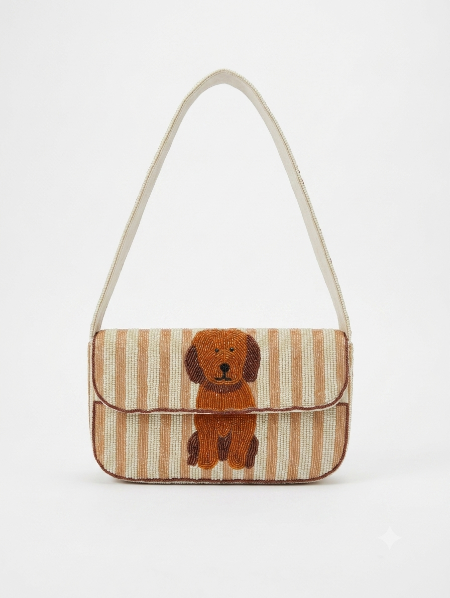 Puppy Beaded Bag (Brown)