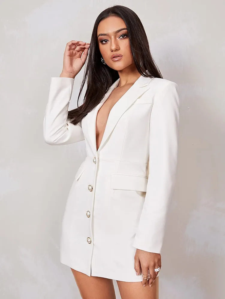 SHEIN BizChic Lapel Neck Button Up Blazer Dress Workwe