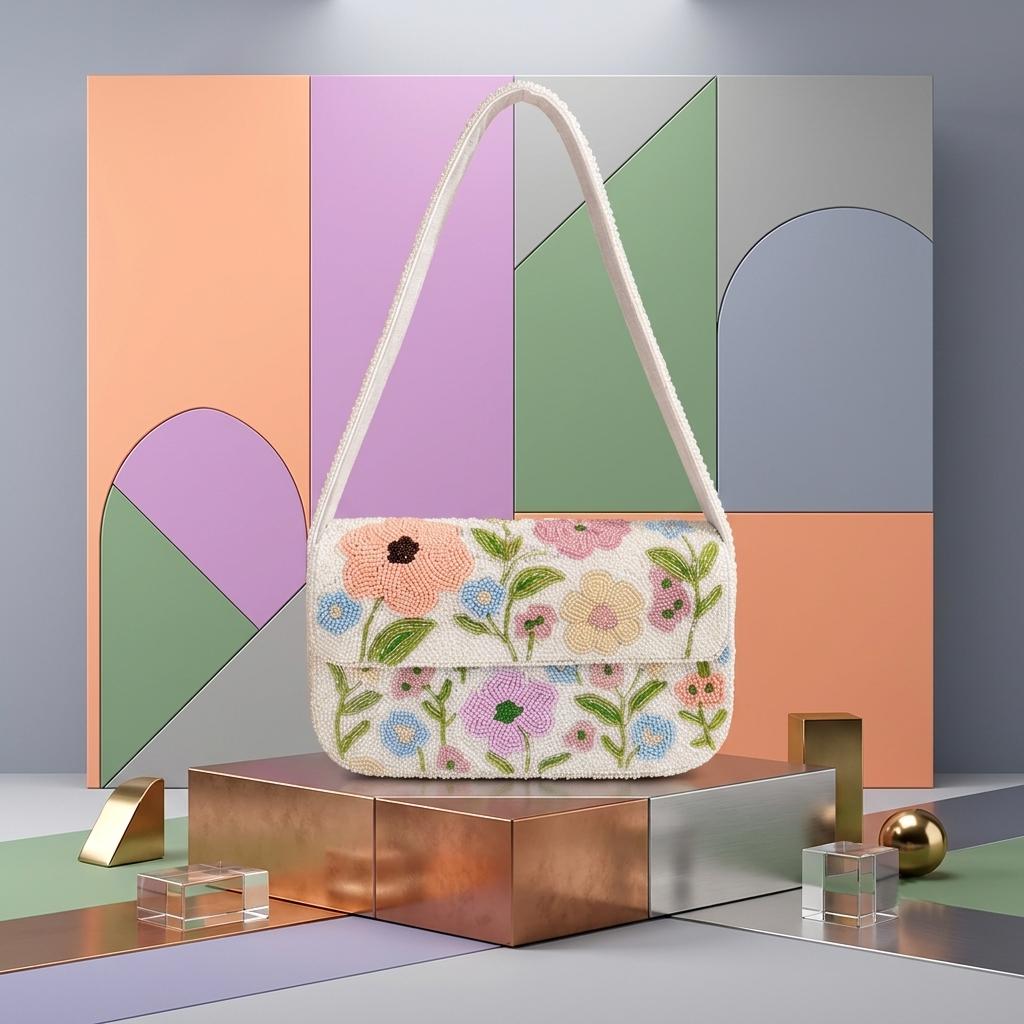 Soft Girl Floral Beaded Bag