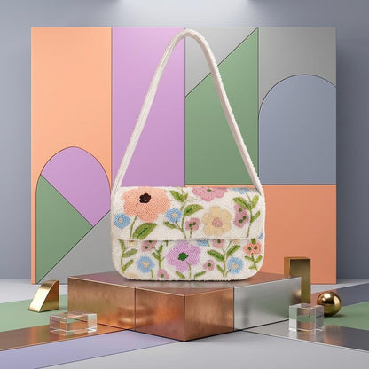 Soft Girl Floral Beaded Bag