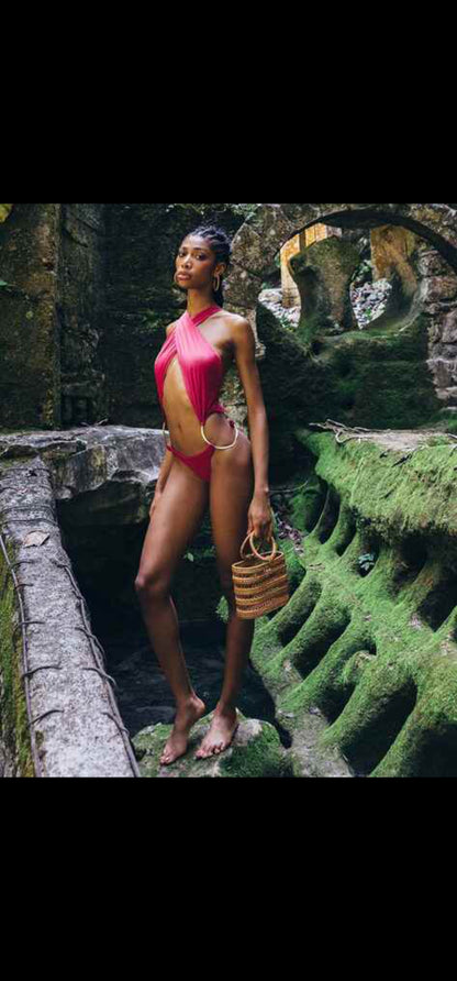 Cult Gaia Pink Ariah One Piece Crisscross