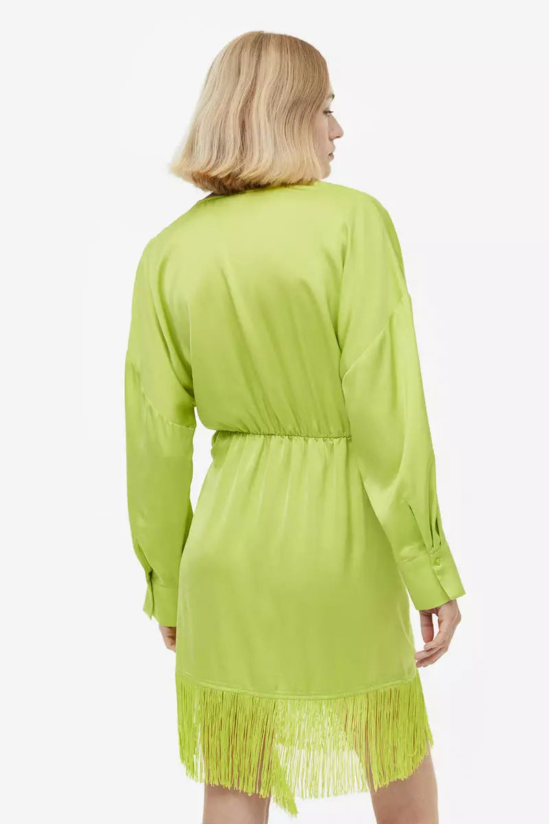 H&M- Green Fringe Wrap around dress