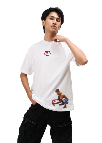 Code Brwn White Printed Tee