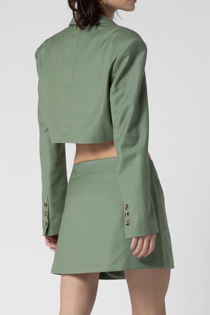 Green Cropped Blazer And Skirt Set