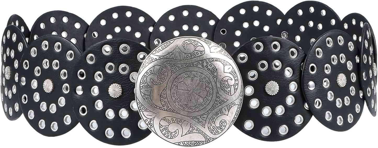 Hallow Disc Belt Western Style Metal Buckle Vintage Soft Belt