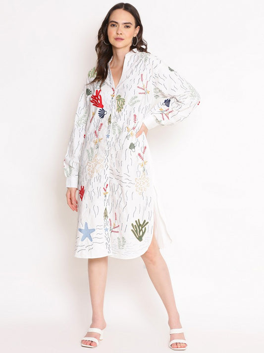 Zara  White Embroidered Long Shirt Kaftan Dress