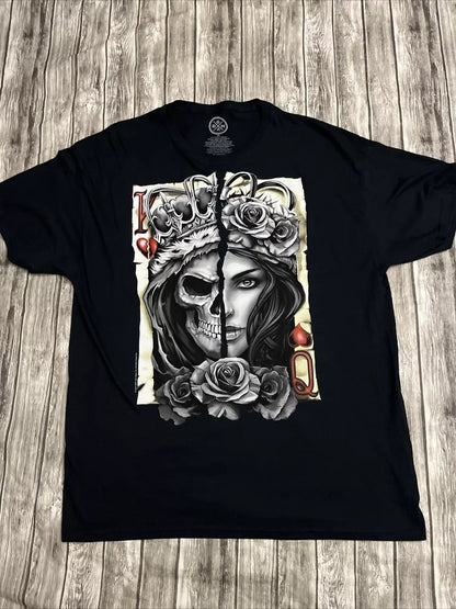 Dom King Queen Cards Roses & Skull Vintage T-Shirt