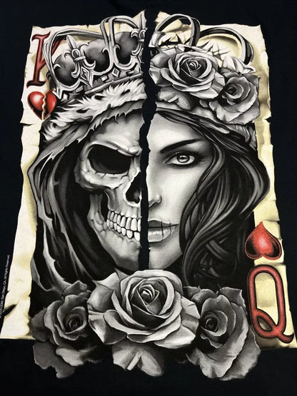 Dom King Queen Cards Roses & Skull Vintage T-Shirt