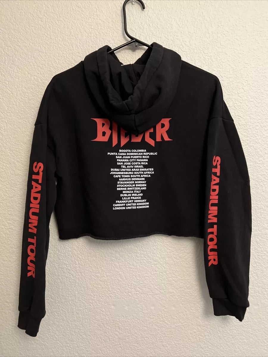 Justin Bieber H&M Divided Black Crop Hoodie Top Purpose Stadium Tour