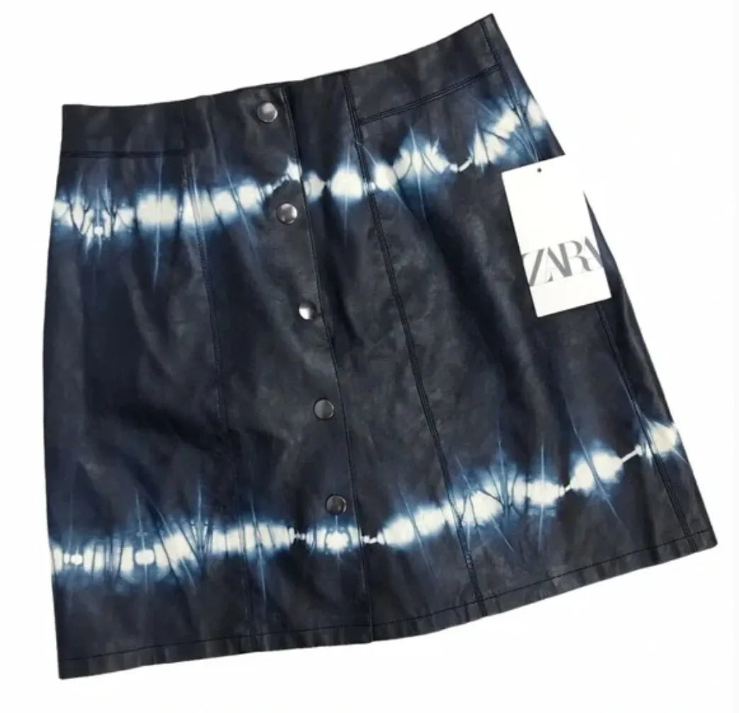 Zara Faux Leather Tie Dye Mini Skirt