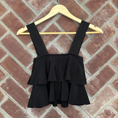 Zara Tank Top Ruffle Crop Black Womens Size Small Stretch Sexy Cute