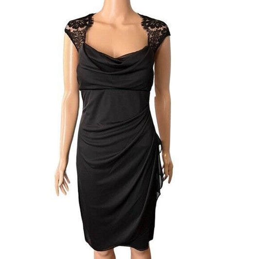 Scarlett - Womens Sleeveless Lace-Shoulder Black Dress