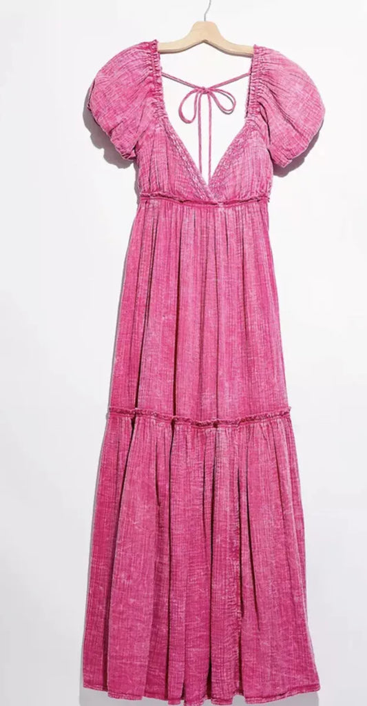 Monsoon  Gauze Tiered Dress Pink