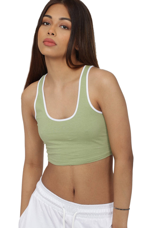 BONKERS Sage Green Contrast Binding Tank