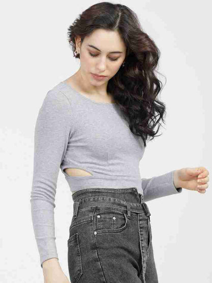 Tokyo Talkies Casual Regular Grey Top