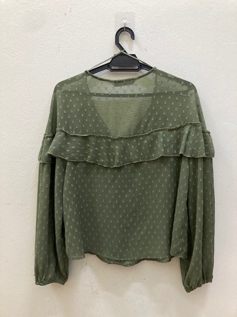 Zara Green Ruffled Blouse