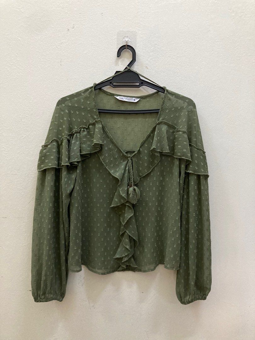 Zara Green Ruffled Blouse