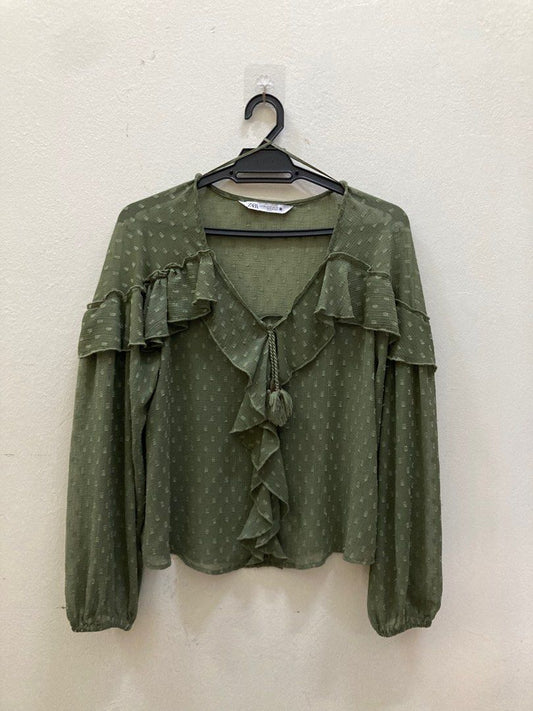 Zara Green Ruffled Blouse