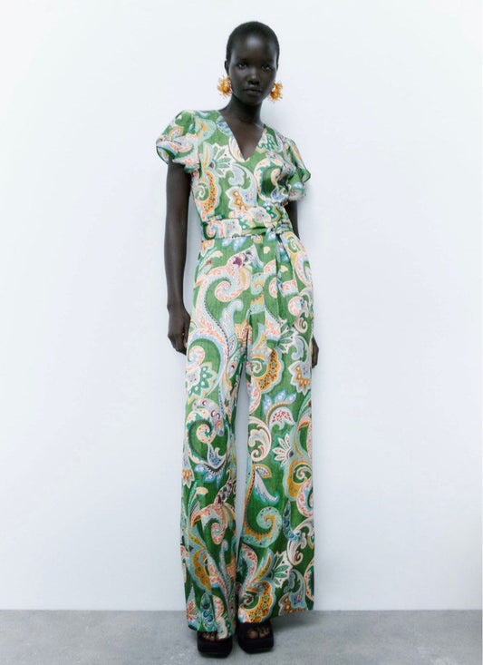 Zara Green Printed Jumpsuit