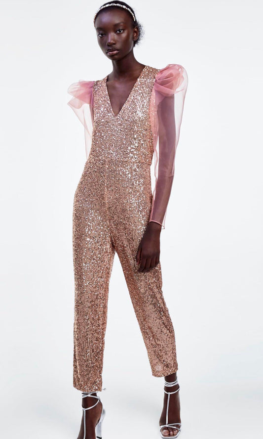 ZARA Gold Sequins Jumpsuit