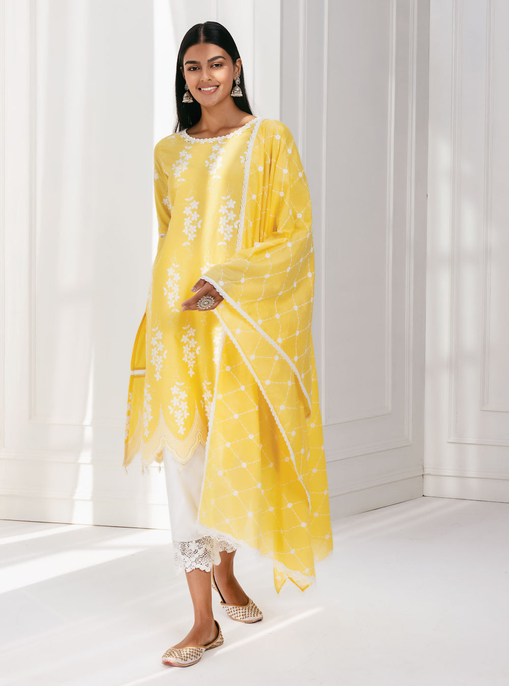 Mulmul Yellow Floral Dress Set of 2