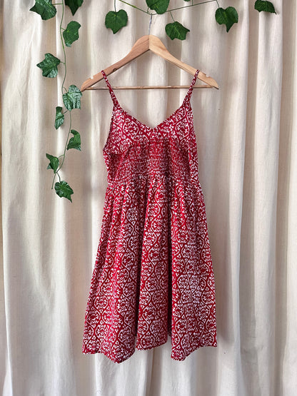 Cherry Block Print Dress (smock detail at the back)