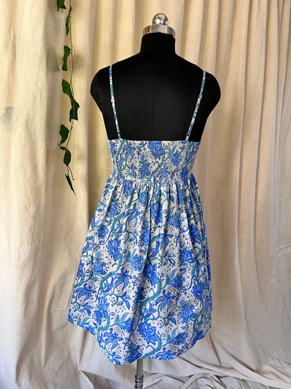 Jasmine Block Print Dress (smock detail at the back)